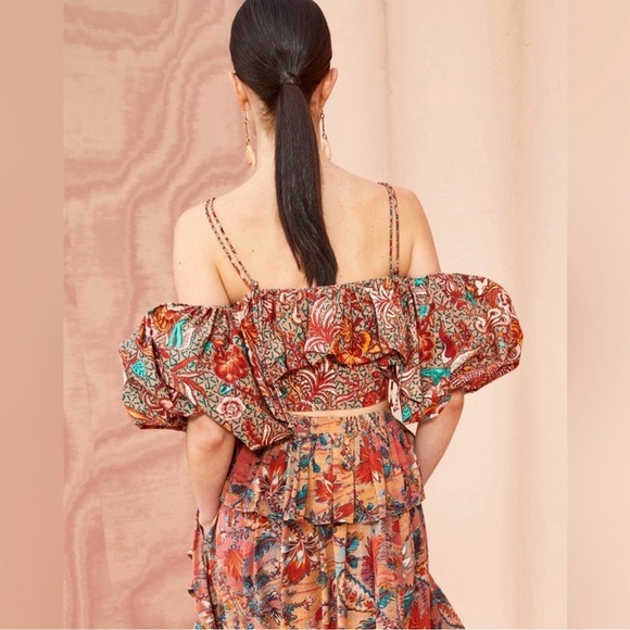 Ulla Johnson  Carla Cold Shoulder Cropped Floral Print Cotton Poplin Top Size 2 - Picture 2 of 8